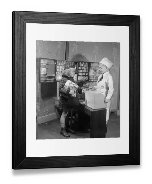 Framed Print : Girl (8-9) and boy (8-9) playing doctor and patient Framed Print : Girl (8-9) and boy (8-9) playing doctor and patient