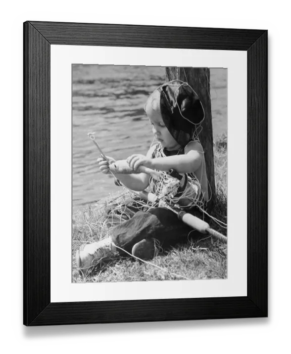 Framed Print : Young boy (4-5) fishing Framed Print : Young boy (4-5) fishing