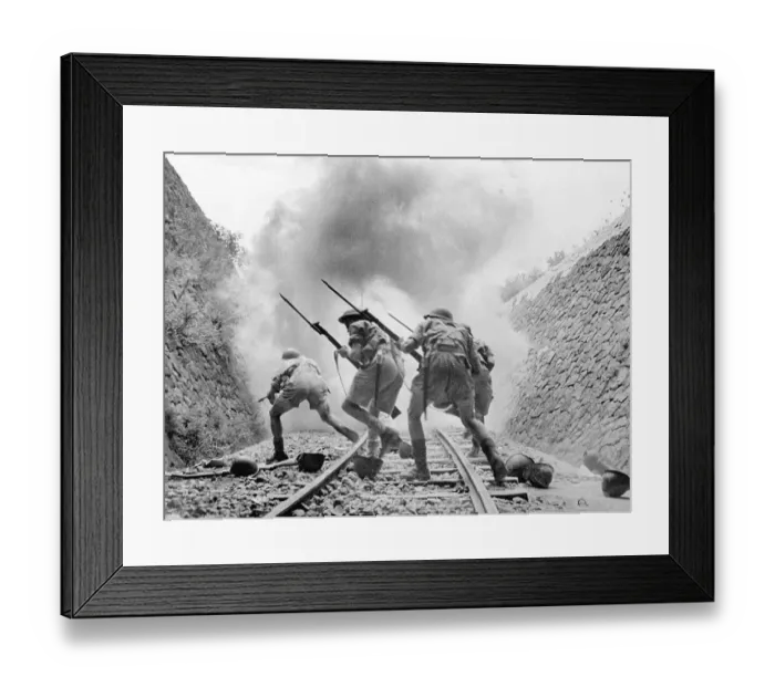 Framed Print : British Soldiers Rushing into Railway Battle Framed Print : British Soldiers Rushing into Railway Battle
