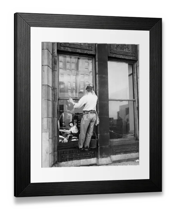 Framed Print : Window Cleaner At Work Waves / Woman Framed Print : Window Cleaner At Work Waves / Woman