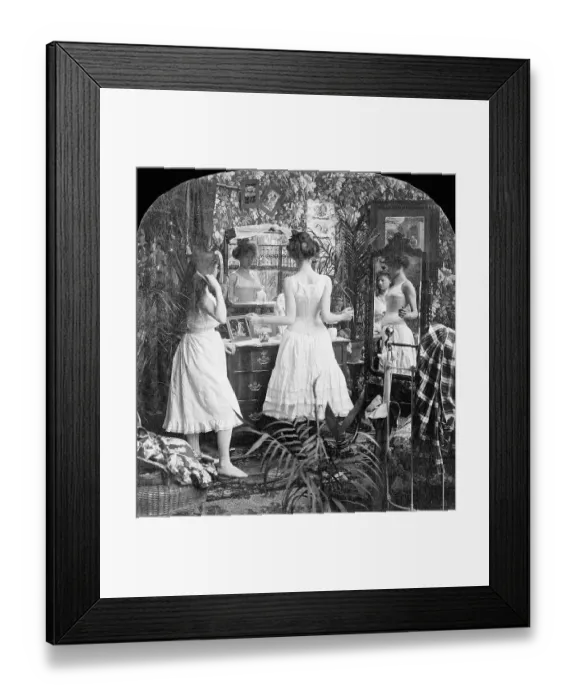 Framed Print : Girl Trying On A French Corset Framed Print : Girl Trying On A French Corset