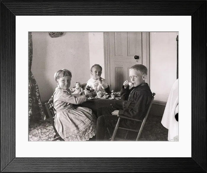 Framed Print : Three Young Children Having Tea Party Framed Print : Three Young Children Having Tea Party