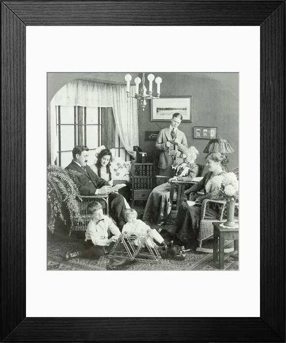 Framed Print : American Family Together in Living Room Framed Print : American Family Together in Living Room