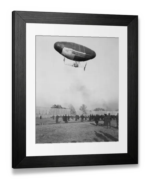 Framed Print : Spectators Watch Dirigible Blimp Land Framed Print : Spectators Watch Dirigible Blimp Land