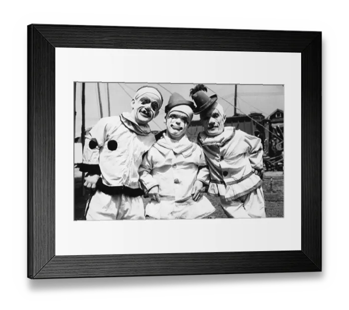 Framed Print : Three Midget Clowns / Full Clown Outfits Framed Print : Three Midget Clowns / Full Clown Outfits