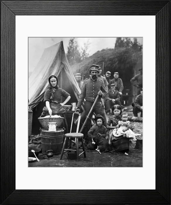 Framed Print : Soldier &Family In Front Of Tent In Camp Framed Print : Soldier &Family In Front Of Tent In Camp