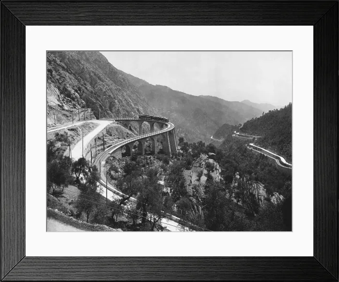 Framed Print : Train Traveling Over Viaduct in Mountain Framed Print : Train Traveling Over Viaduct in Mountain
