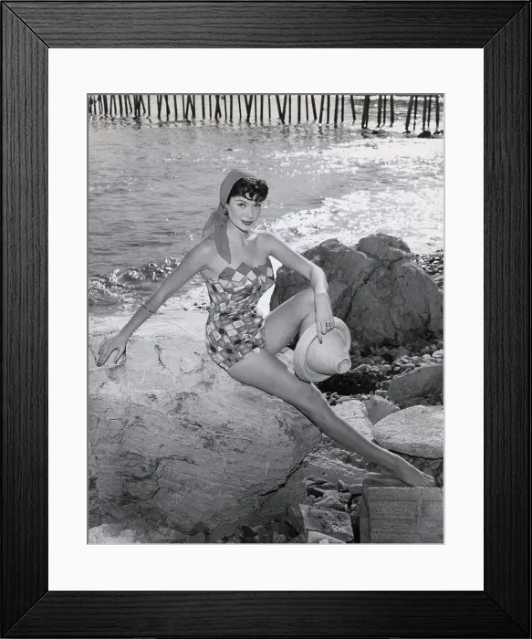 Framed Print : Woman Models Swimsuit / Design of Squares Framed Print : Woman Models Swimsuit / Design of Squares