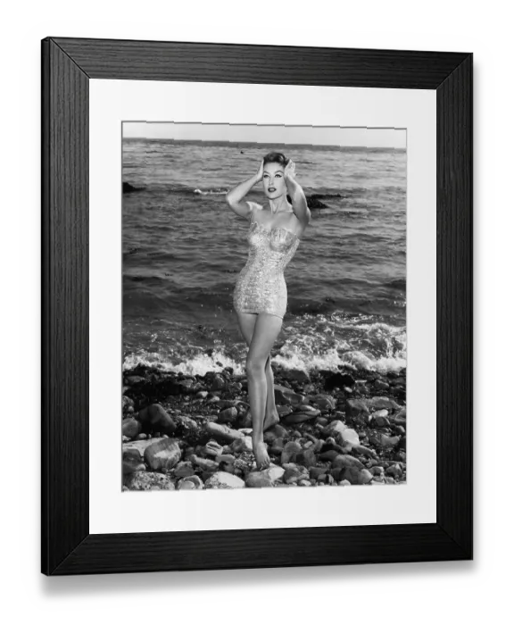 Framed Print : Model in Bathing Suit / Seashell Pattern Framed Print : Model in Bathing Suit / Seashell Pattern