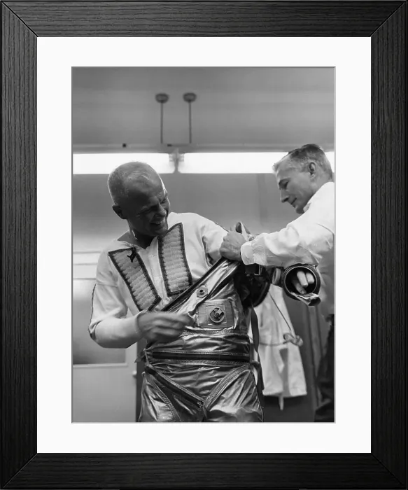 Framed Print : John Glenn is Helped Into Spacesuit Framed Print : John Glenn is Helped Into Spacesuit