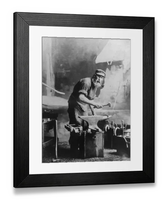Framed Print : Bearded Blacksmith Hammering Metal / Anvil Framed Print : Bearded Blacksmith Hammering Metal / Anvil