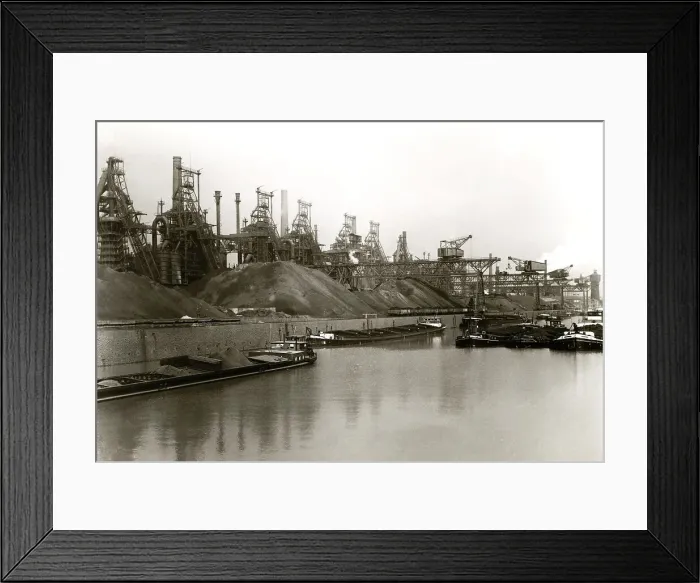 Framed Print : Canal W / Barges &Industrial Complex Bkgrd