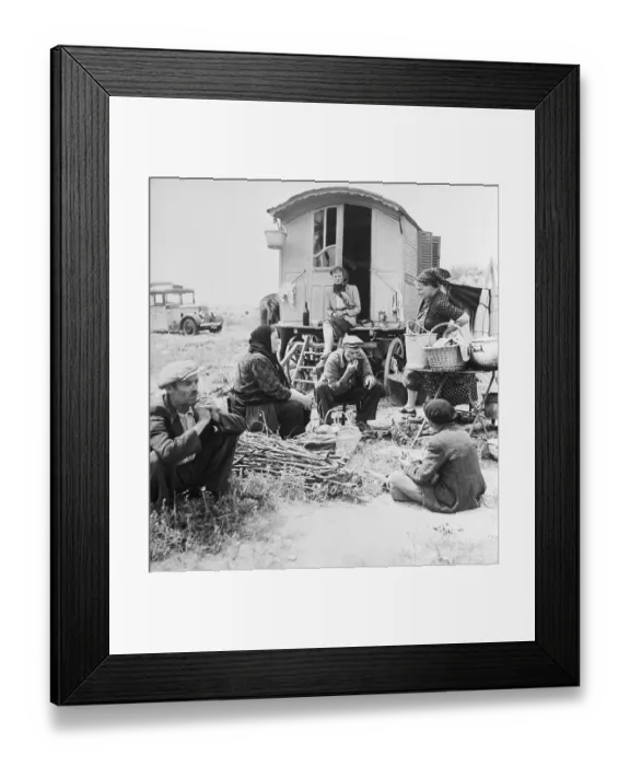 Framed Print : Gypsies Gathered Beside Wagon Framed Print : Gypsies Gathered Beside Wagon