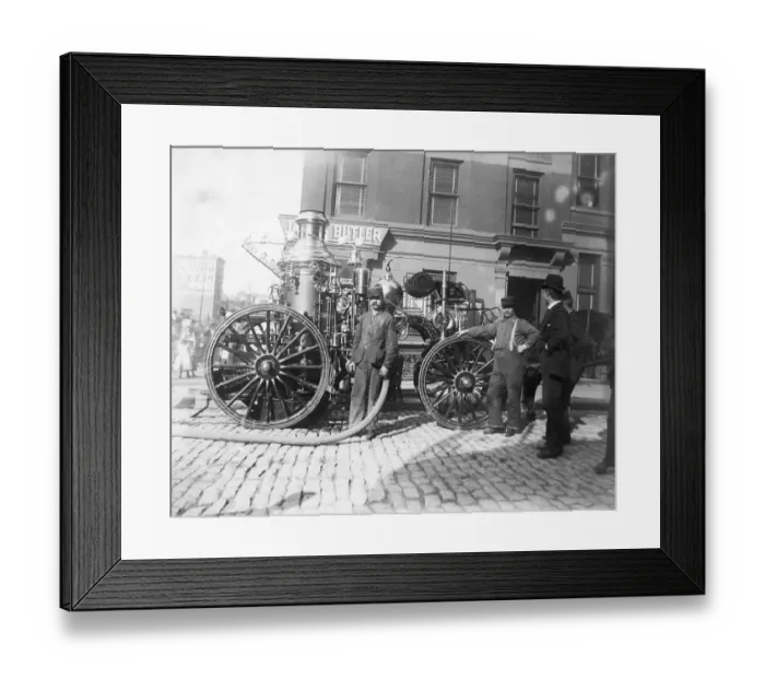 Framed Print : Firefighters and Fire Engine Framed Print : Firefighters and Fire Engine