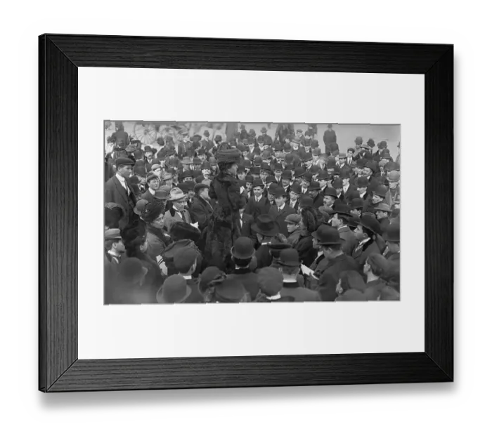 Framed Print : Suffragette Speaking to Crowd of Men Framed Print : Suffragette Speaking to Crowd of Men