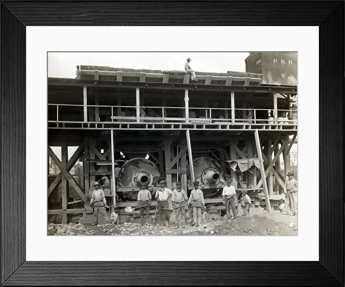 Framed Print : Workmen With Shovels Pose Framed Print : Workmen With Shovels Pose