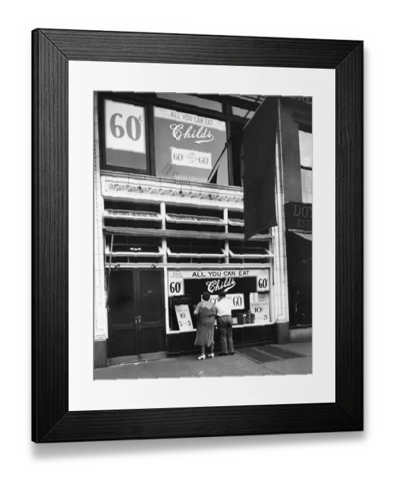 Framed Print : Couple Looking into Childs Restaurant Framed Print : Couple Looking into Childs Restaurant