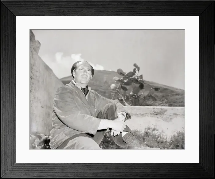Framed Print : Roberto Rosselini Posing On Rock, Italy Framed Print : Roberto Rosselini Posing On Rock, Italy
