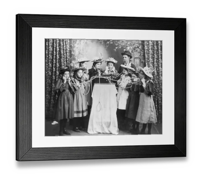 Framed Print : Girls Listening to an Early Phonograph Framed Print : Girls Listening to an Early Phonograph