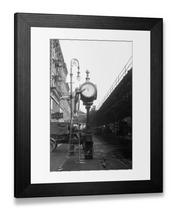 Framed Print : Teen Girl at Top of Clock Changing Time Framed Print : Teen Girl at Top of Clock Changing Time