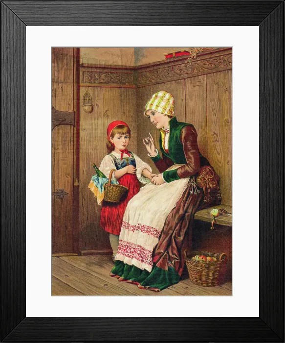 Framed Print : Little Red Riding Hood Being Instructed by Her Mother Framed Print : Little Red Riding Hood Being Instructed by Her Mother