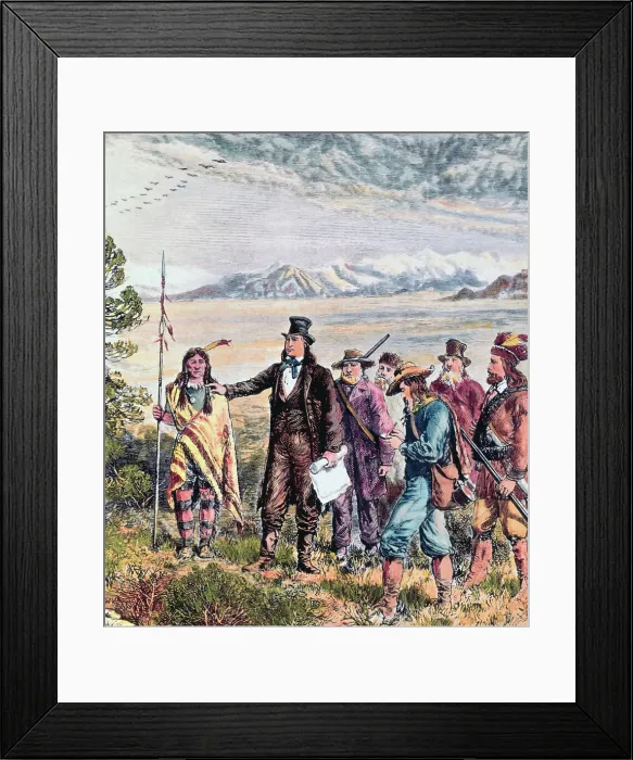 Framed Print : Engraving of Brigham Young Leading Expedition to Salt Lake, Utah
