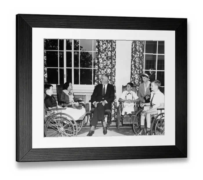 Framed Print : The President and Mrs. Roosevelt meet with Polio patients Framed Print : The President and Mrs. Roosevelt meet with Polio patients