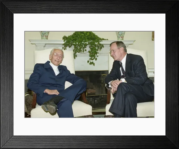 Framed Print : President Bush and Jacques Cousteau Framed Print : President Bush and Jacques Cousteau
