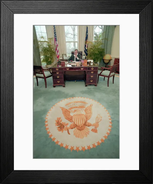 Framed Print : President George Bush Talking on Telephone Framed Print : President George Bush Talking on Telephone
