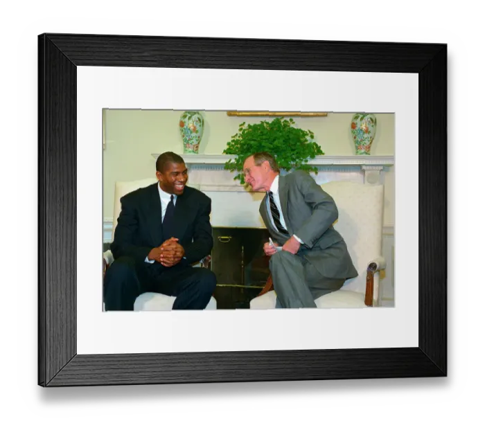 Framed Print : Magic Johnson Meeting with President George Bush Framed Print : Magic Johnson Meeting with President George Bush