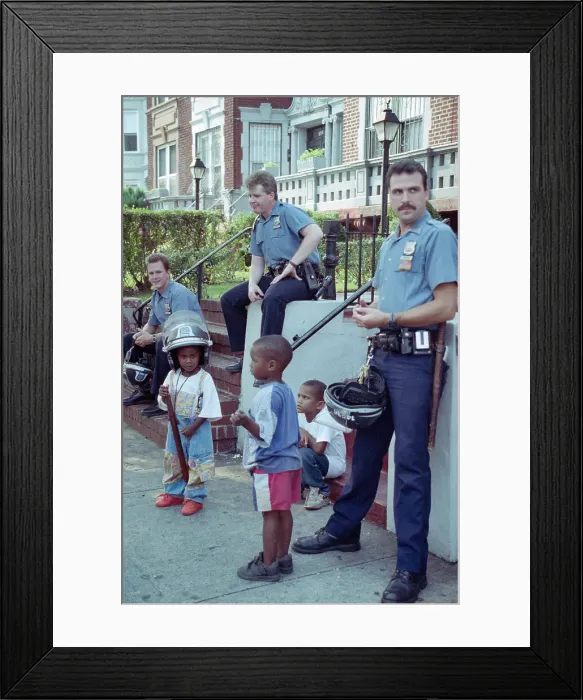 Framed Print : Police with Small Boys Framed Print : Police with Small Boys