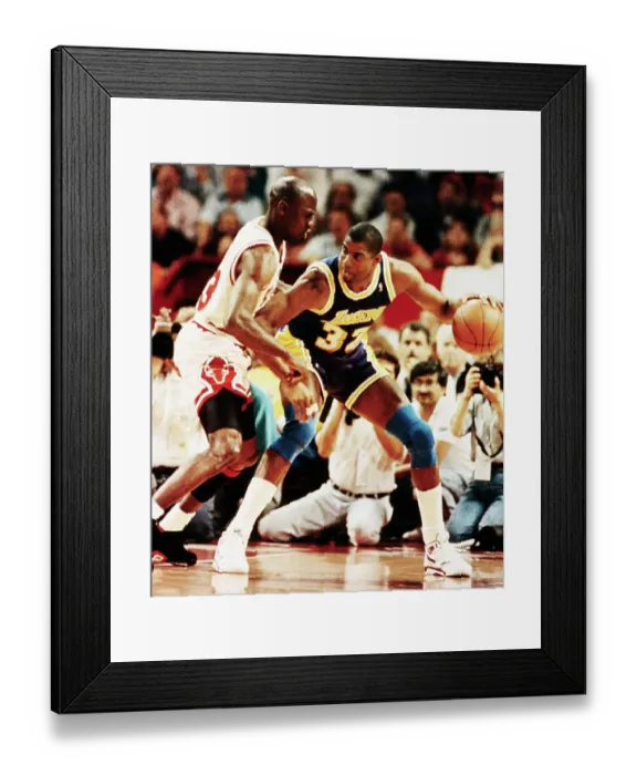 Framed Print : Michael Jordon Taking Ball from Magic Johnson Framed Print : Michael Jordon Taking Ball from Magic Johnson