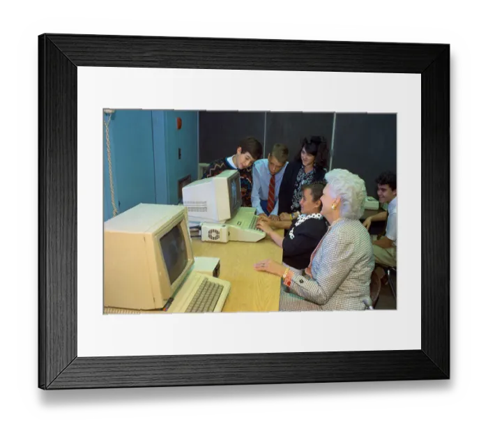 Framed Print : Barbara Bush in Computer Classroom Framed Print : Barbara Bush in Computer Classroom