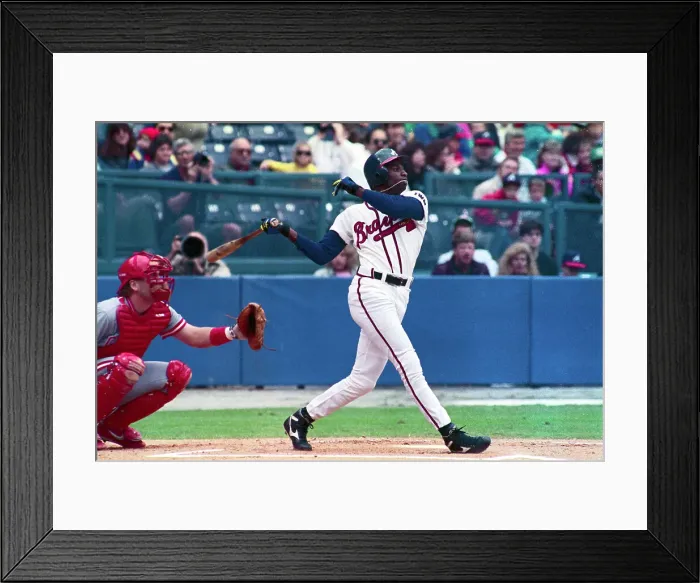 Framed Print : Baseball Player Deion Sanders Slamming Baseball Framed Print : Baseball Player Deion Sanders Slamming Baseball