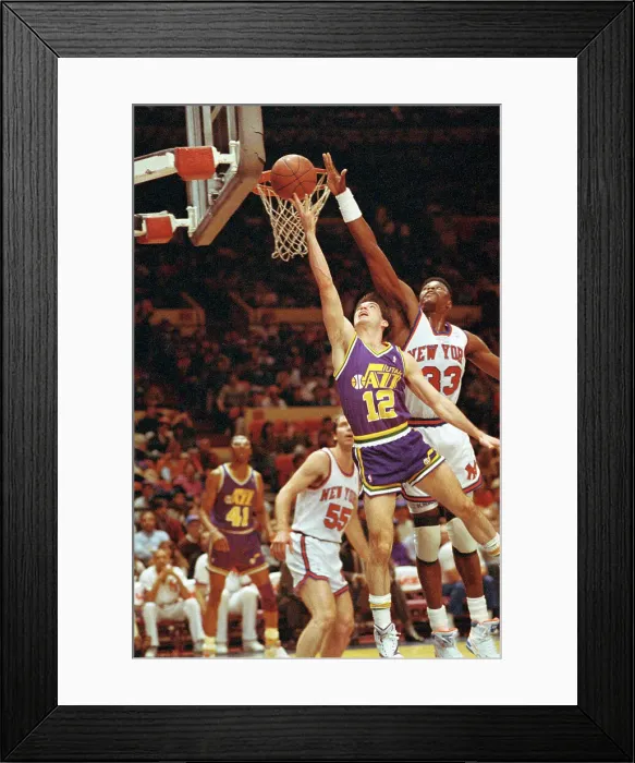 Framed Print : Patrick Ewing Blocking John Stockton from Scoring Basetball Framed Print : Patrick Ewing Blocking John Stockton from Scoring Basetball