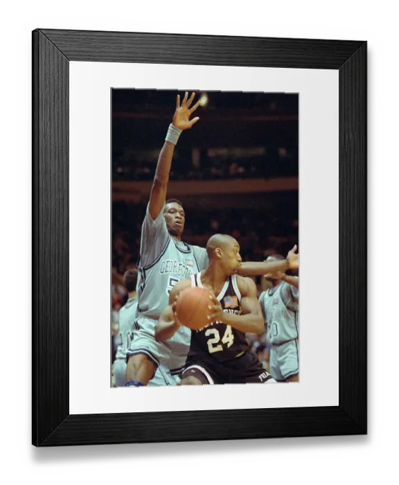 Framed Print : Dikembe Mutombo Blocking Marques Bragg Framed Print : Dikembe Mutombo Blocking Marques Bragg