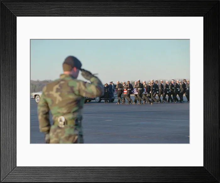 Framed Print : Security Officer Saluting Coffin Framed Print : Security Officer Saluting Coffin