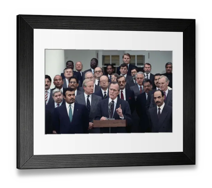 Framed Print : President George Bush Talking to Reporters Framed Print : President George Bush Talking to Reporters
