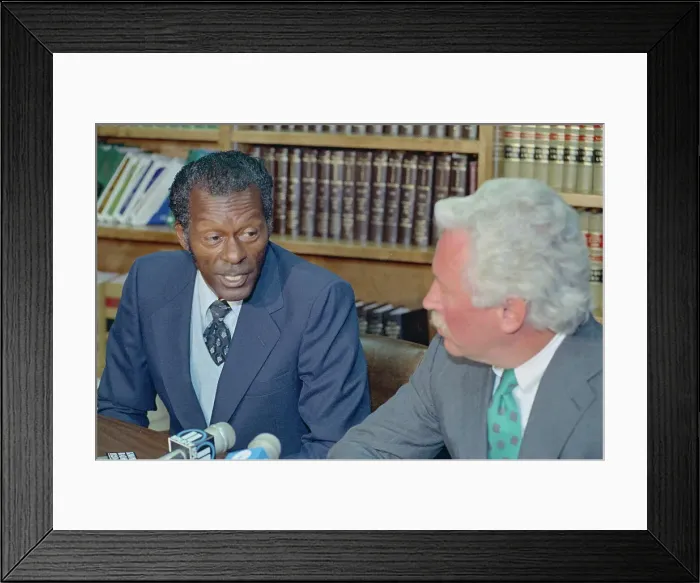 Framed Print : Chuck Berry and His Attorney at News Conference Framed Print : Chuck Berry and His Attorney at News Conference