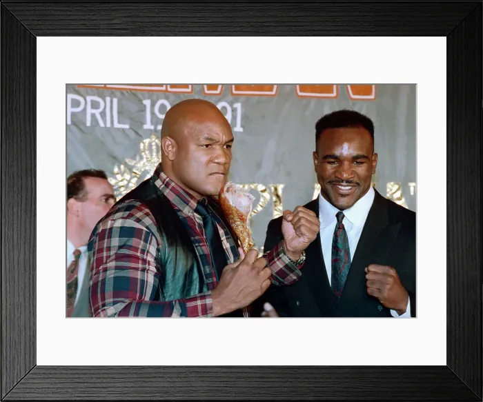 Framed Print : George Foreman and Evander Holyfield at a News Conference Framed Print : George Foreman and Evander Holyfield at a News Conference