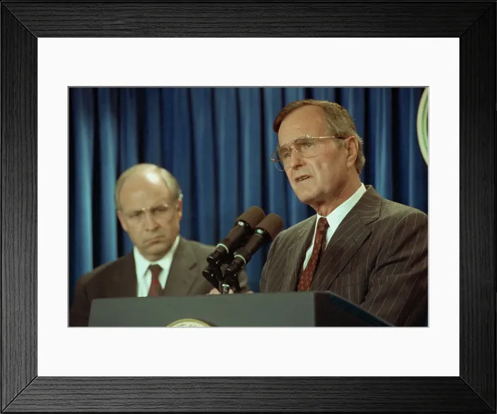 Framed Print : George Bush and Dick Cheney Giving Press Conference Framed Print : George Bush and Dick Cheney Giving Press Conference