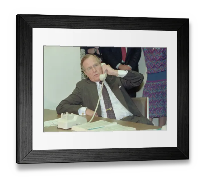 Framed Print : George Bush Talking on Telephone Framed Print : George Bush Talking on Telephone