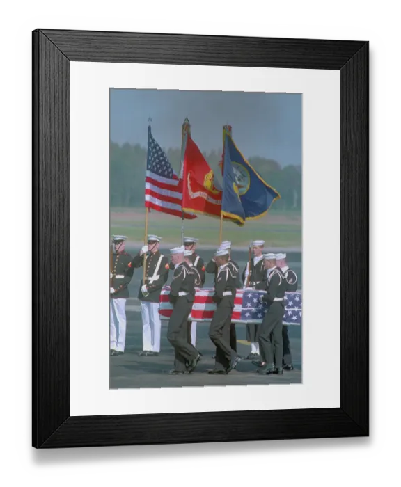 Framed Print : Guardsmen carrying Coffin Past Color Guard Framed Print : Guardsmen carrying Coffin Past Color Guard