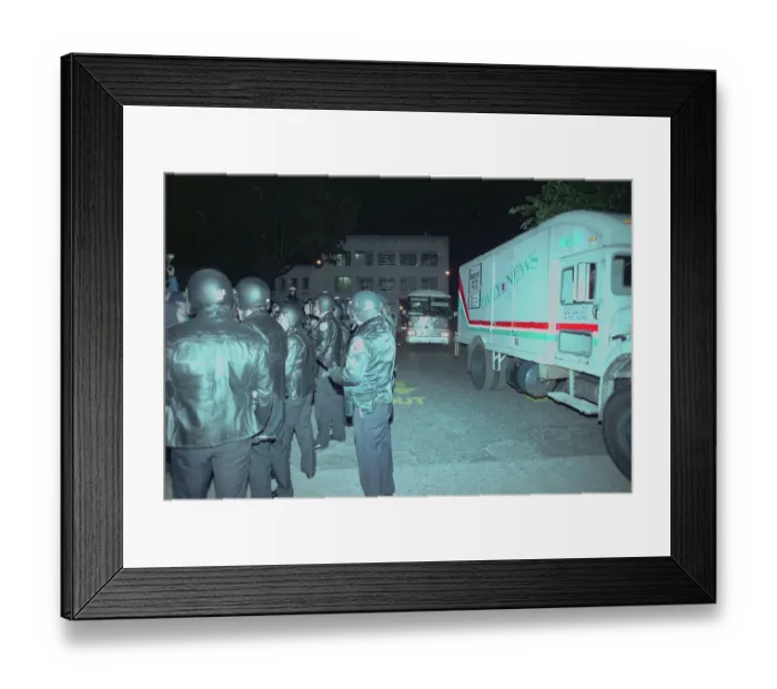Framed Print : Police Letting News Truck Pass Picket Line Framed Print : Police Letting News Truck Pass Picket Line