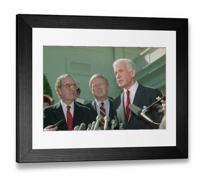 Framed Print : George Mitchell with Others Speaking to the Press Framed Print : George Mitchell with Others Speaking to the Press