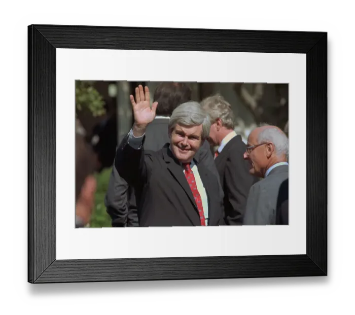 Framed Print : Newt Gingrich Waving to Photographers Framed Print : Newt Gingrich Waving to Photographers