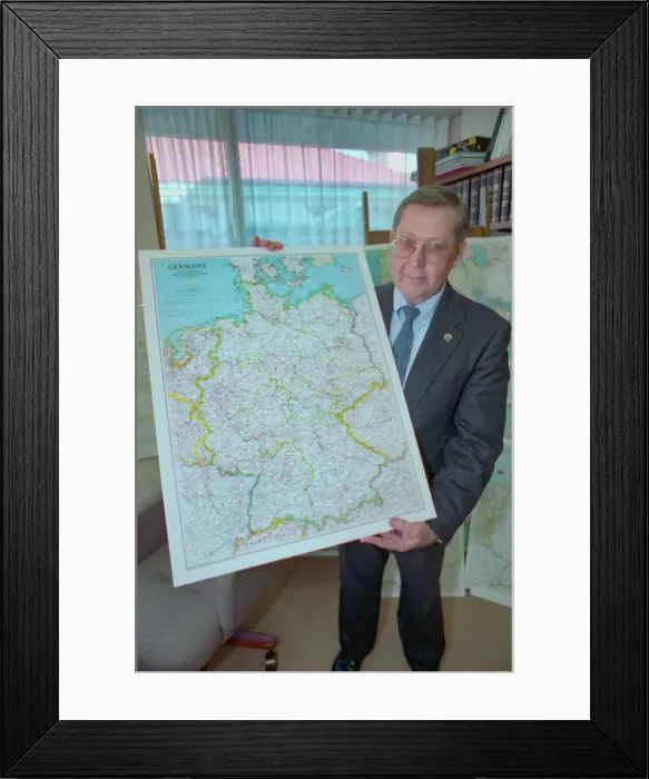 Framed Print : John Garver Jr. Holding Map of Unified Germany Framed Print : John Garver Jr. Holding Map of Unified Germany