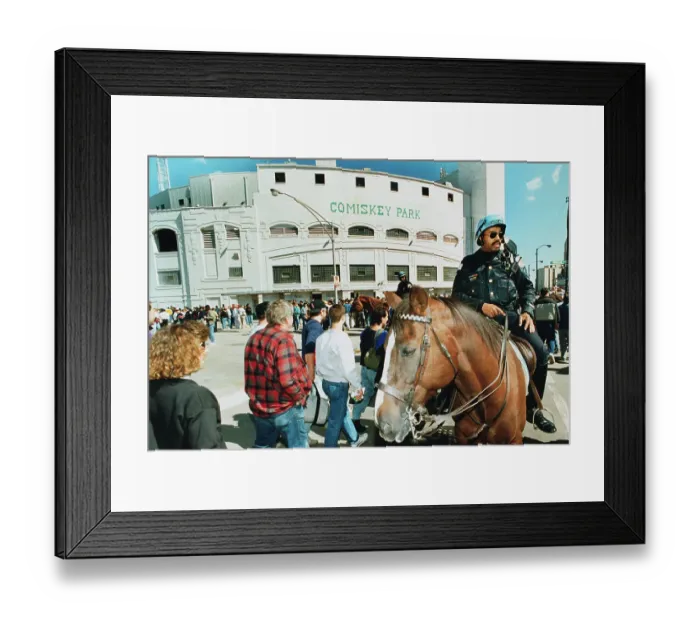 Framed Print : Police Officer Directing Fans Atop Horse Framed Print : Police Officer Directing Fans Atop Horse