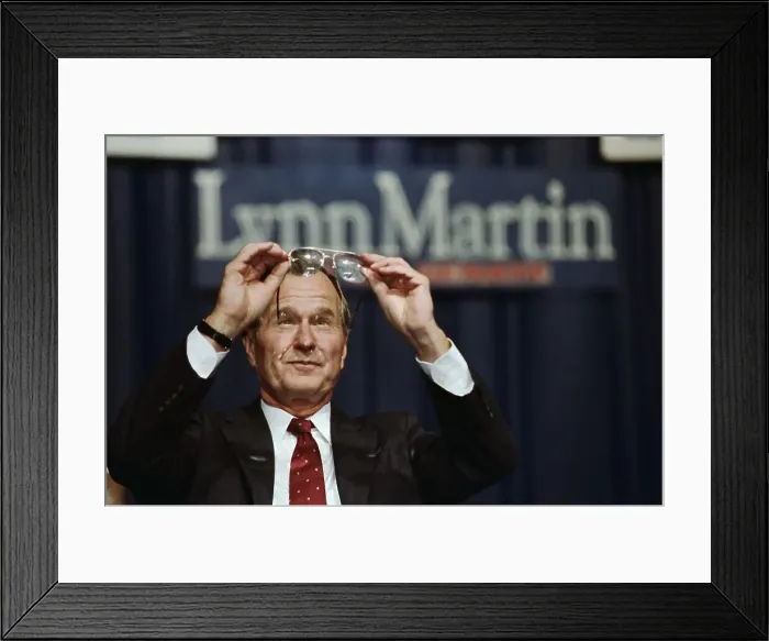 Framed Print : President George Bush Checking His Glasses Framed Print : President George Bush Checking His Glasses
