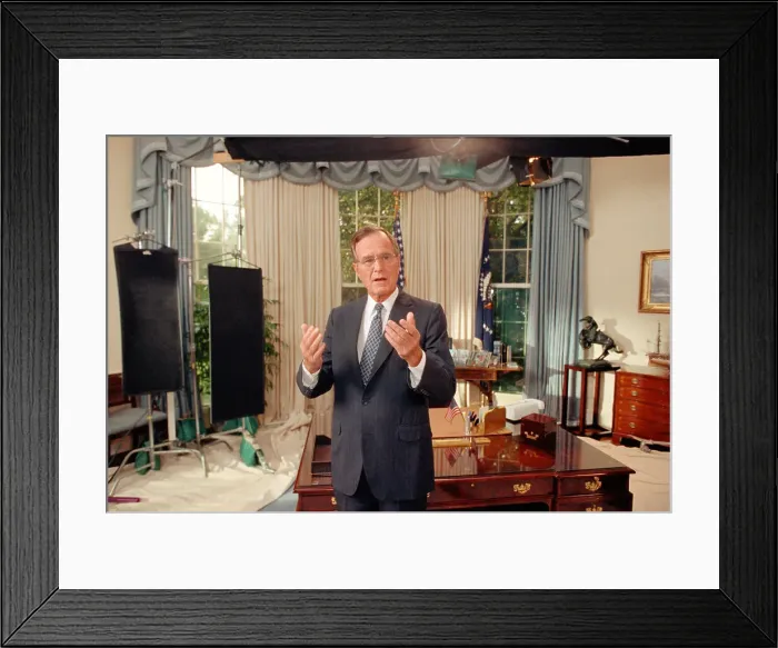Framed Print : George Bush Gesturing in Oval Office